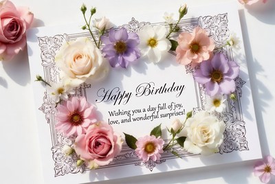 Happy Birthday Flowers Greeting Card