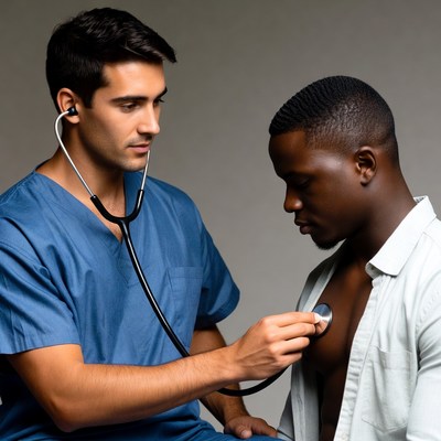 Doctor checking patient's heartbeat