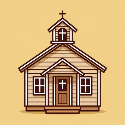 Cartoon Wooden Church with Steeple