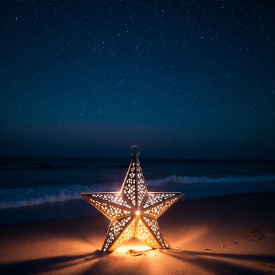Glowing star lantern on beach