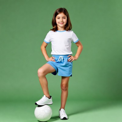 Girl standing on soccer ball