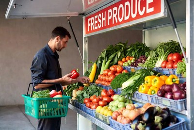 Man shopping at fresh produce stand