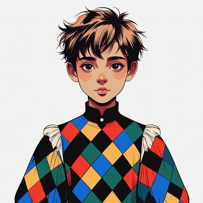Anime boy in harlequin costume