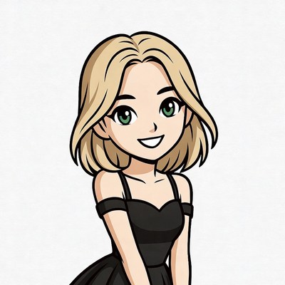 Blonde anime girl in black dress