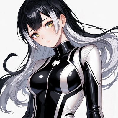 Anime girl in black white bodysuit