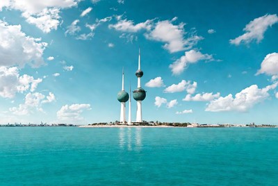 Kuwait Towers on island in sea