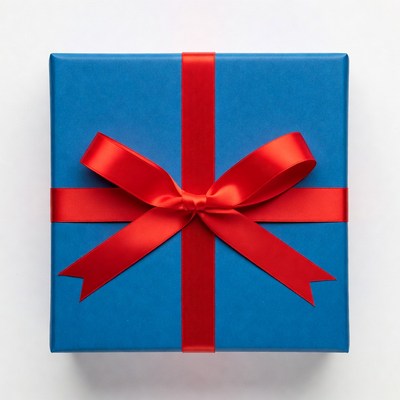 Blue gift box with red ribbon