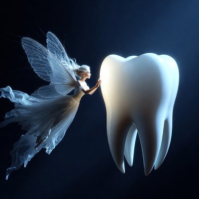 Fairy touching giant tooth