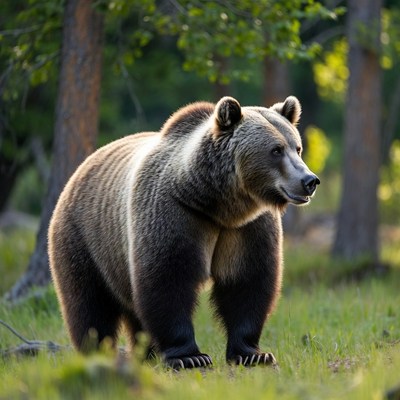 Grizzly Bear Standing in Forest