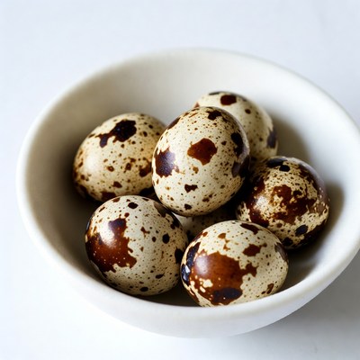 Quail Eggs in White Bowl