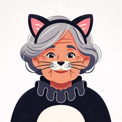 Elderly woman in cat costume