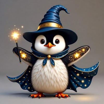 Cute Penguin Wizard with Wand