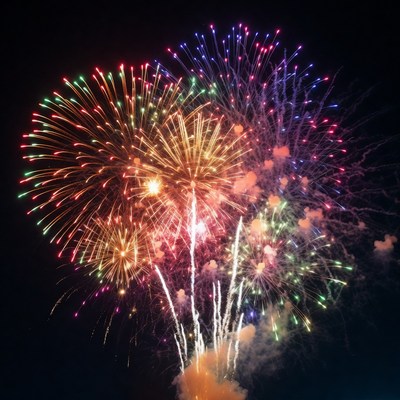 Colorful Fireworks Exploding in Night Sky