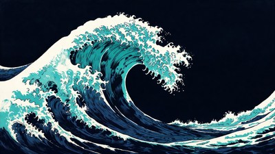 Great Wave crashing on dark background