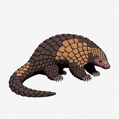 Cartoon pangolin walking on white background