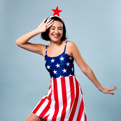 Girl in American flag dress with star headband