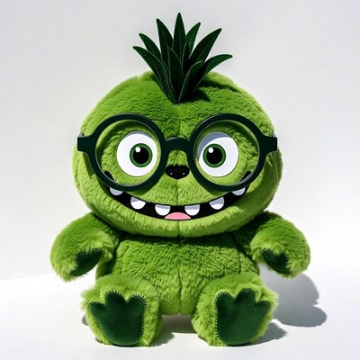 Green plush monster with glasses