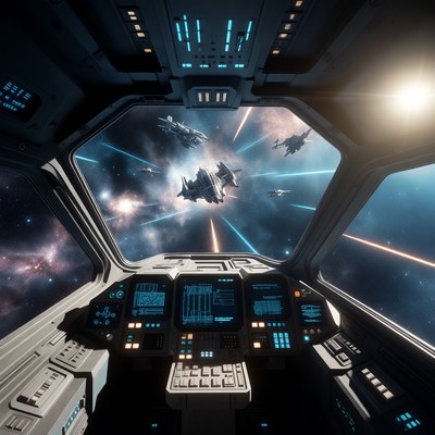 Spaceship Cockpit Space Battle View