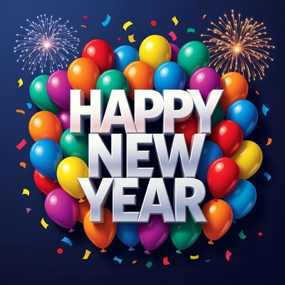 Happy New Year Balloons Fireworks
