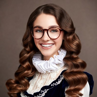 Smiling woman in vintage glasses and dress