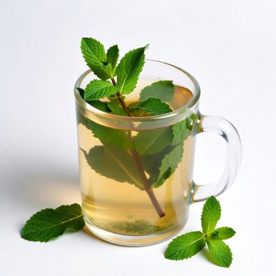 Glass of Mint Tea with Fresh Leaves