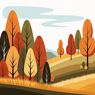 Autumn Trees on Golden Hillside