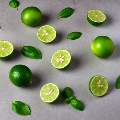 Fresh Lime Slices and Basil Leaves
