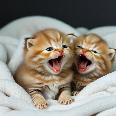 Two Kittens Yawning in Blanket
