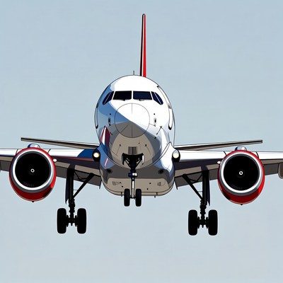 White Airplane Front View Landing