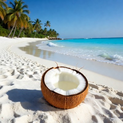 Fresh Coconut on Tropical Beach