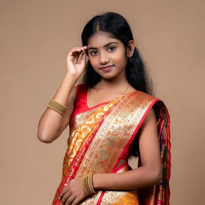 Indian girl in orange saree posing