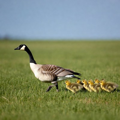 Canada Goose with Goslings in Grass