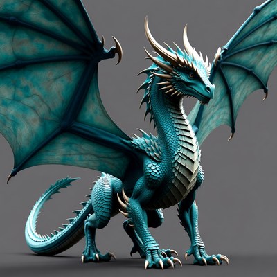 Majestic teal dragon standing