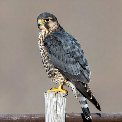 Peregrine Falcon Perched on Post