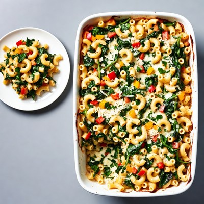 Spinach Pepper Macaroni and Cheese Bake