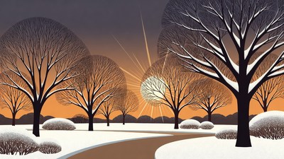 Winter Park Sunset with Bare Trees