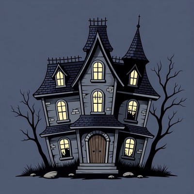 Spooky Haunted House Illustration