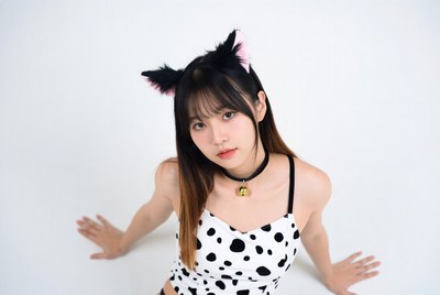 Asian woman in cat ears cosplay