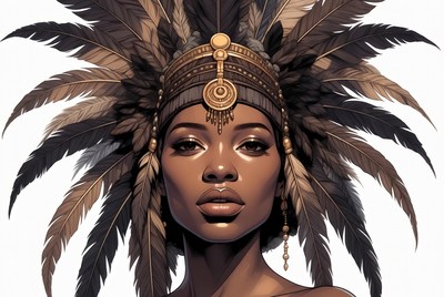African woman in feather headdress