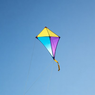 Colorful kite flying in blue sky