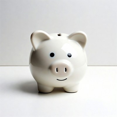 White piggy bank on white background