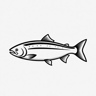 Black and white salmon illustration
