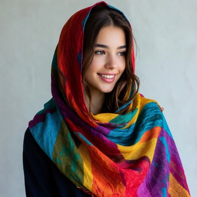 Woman wearing colorful headscarf