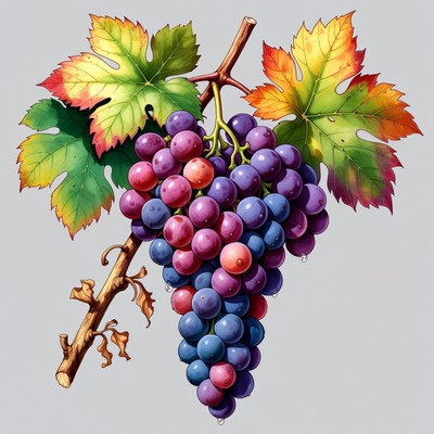 Purple grapes bunch with leaves