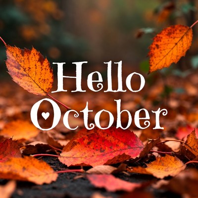 Hello October with Falling Autumn Leaves