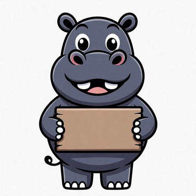 Cartoon hippo holding blank sign