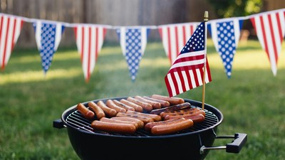 Grilled Sausages with American Flags