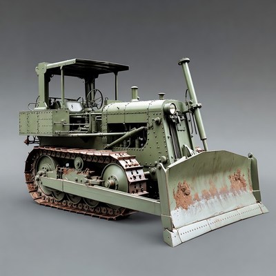 Vintage Green Bulldozer with Tracks