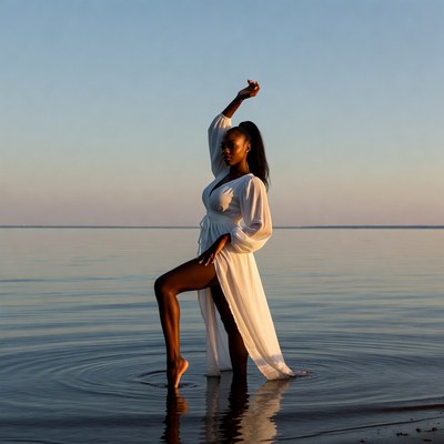African-American woman posing in water
