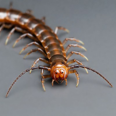 Close-up of centipede on gray background